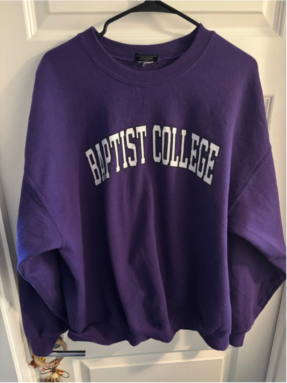 Vintage MV Sport Baptist College Crewneck Sweatshirt Purple Size XL Retro 90s St